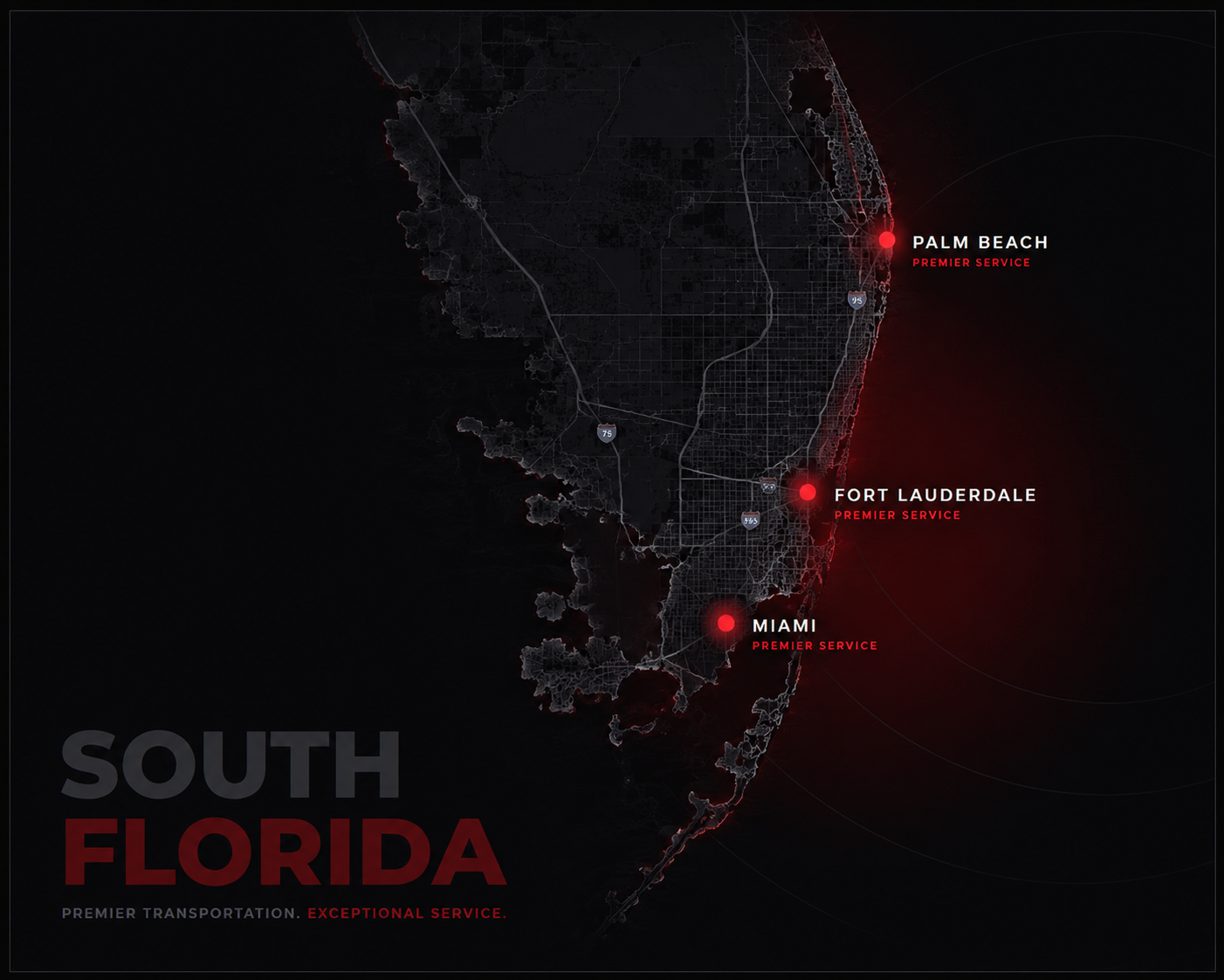 South Florida service area map highlighting Palm Beach, Fort Lauderdale and Miami